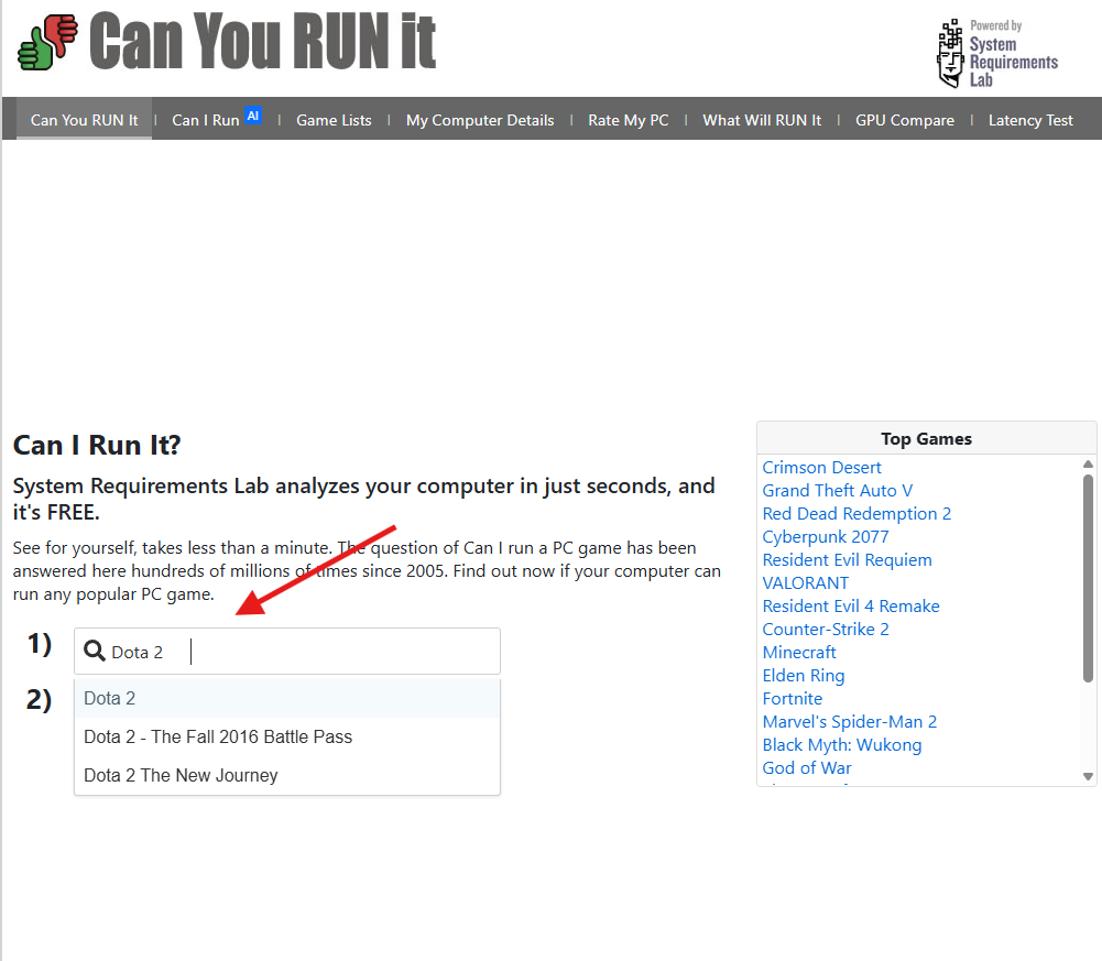 site para ver se o jogo roda no pc