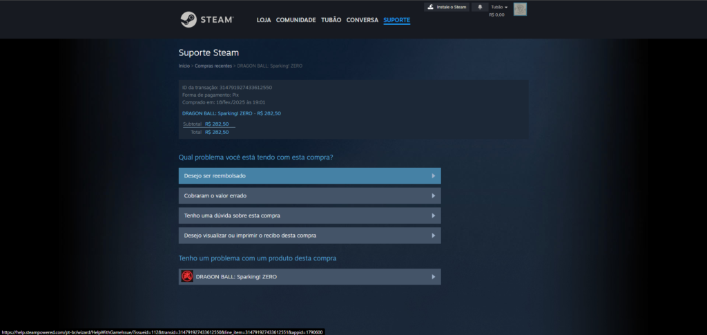 Como pedir reembolso na Steam passo 4